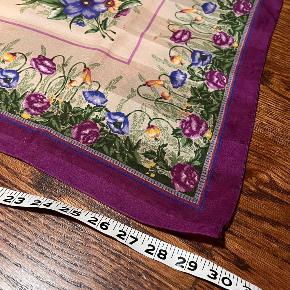 Floral Print Square Scarf in Purple, Yellow, Blue - Picture 3 of 5